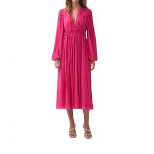 NEW AJE. genevieve pleated midi dress in azalea pink